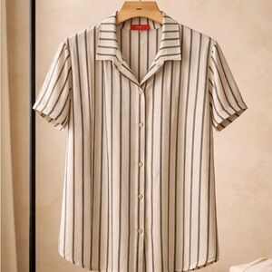 Striped Beige Button-Up Blouse